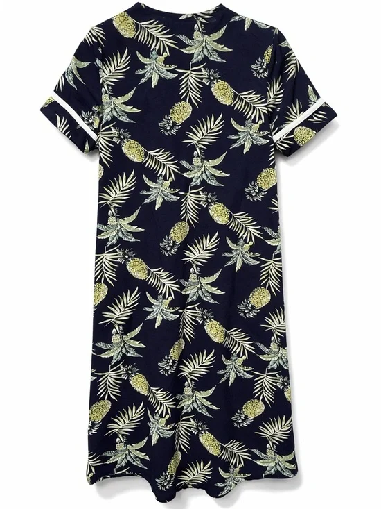 Ekouaer Tropical Pineapple House Dress Muumuu Snap Front Pockets Cotton Small - Picture 2 of 5